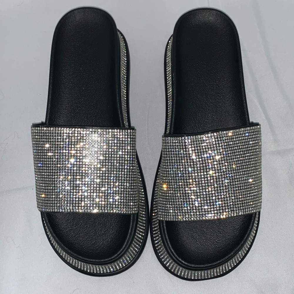 PLATFORM RHINESTONE SLIDES